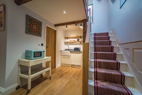 the Cow Shed Kitchenette with microwave, kettle and toaster